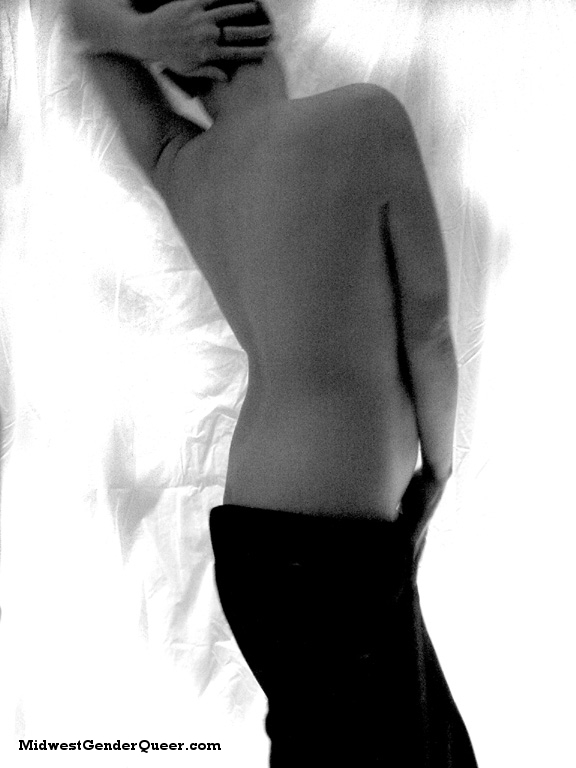 February 2007: The "Nudes Shoot" was a five hour portrait shoot that became foundational to my trans* self portraits. It was spurred by my decision to start T. The photos discuss my feelings about my body and the "trans requirements" of it as well as to document my body before the effects of hormones.